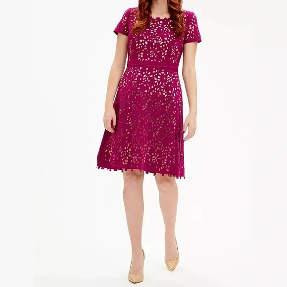 laser cut fit and flare dress 66084: Laser Cut and Venice Lace Fit and Flare Dress